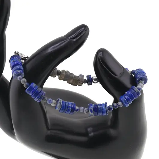 Bratara Lapis Lazuli si Labradorit discuri 6-7mm, Lapis Lazuli sfere 3mm cu bumb argintiu, imagine 2