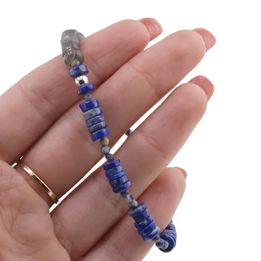 Bratara Lapis Lazuli si Labradorit discuri 6-7mm, Lapis Lazuli sfere 3mm cu bumb argintiu, imagine 3