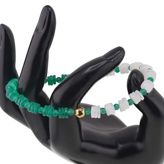 Bratara Onix verde sfere si discuri 3-6mm si Piatra Lunii discuri 6-7mm cu Hematit auriu sfera 6mm, imagine 2