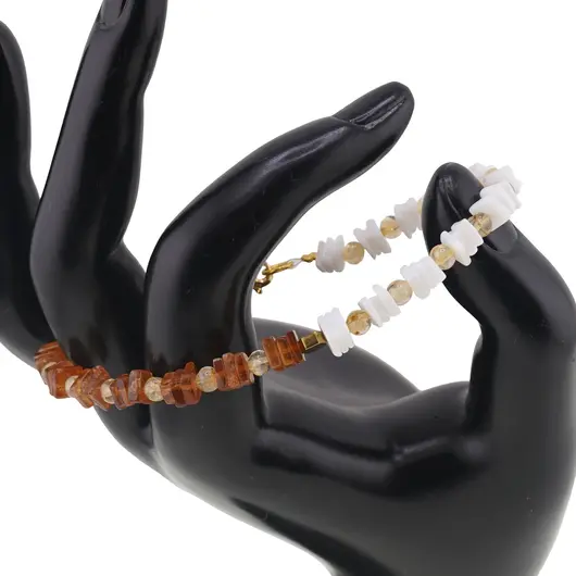 Bratara Opal alb si Granat Hessonit patratele 4-5mm, Citrin sfere 4mm si Hematit hexagonal 4mm, imagine 2