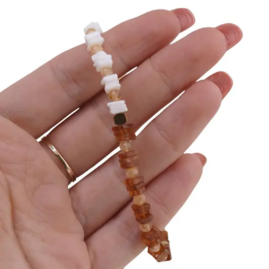 Bratara Opal alb si Granat Hessonit patratele 4-5mm, Citrin sfere 4mm si Hematit hexagonal 4mm, imagine 3