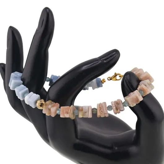 Bratara Opal albastru si Rodocrozit patratele 6mm, Apatit sfere 3mm si Hematit auriu, imagine 2