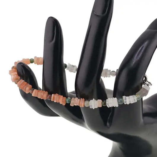 Bratara Piatra Lunii mix patratele 4-5mm si Agat indian sfere 3mm, imagine 2