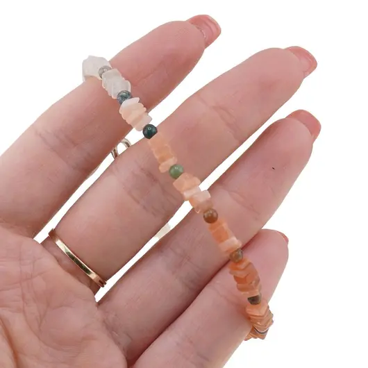 Bratara Piatra Lunii mix patratele 4-5mm si Agat indian sfere 3mm, imagine 3