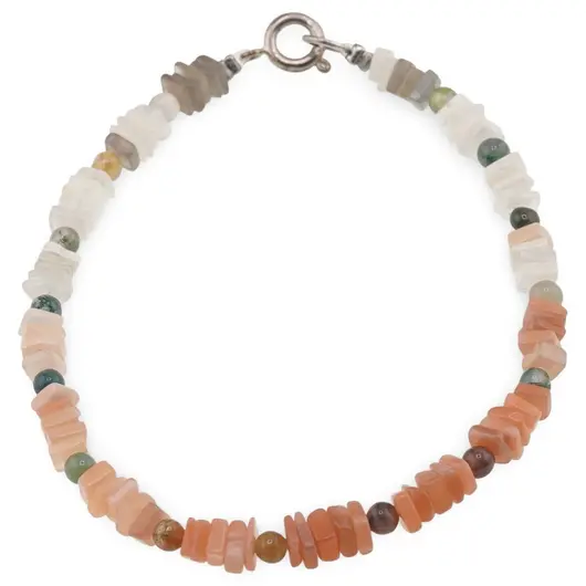 Bratara Piatra Lunii mix patratele 4-5mm si Agat indian sfere 3mm