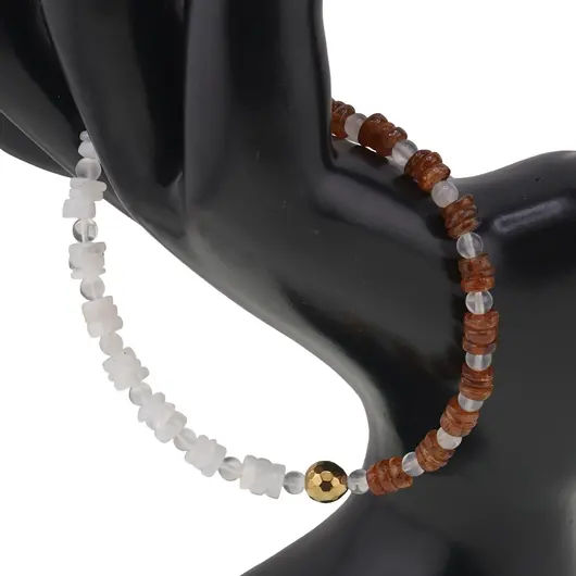 Bratara Piatra Lunii rainbow si Granat Hessonit discuri 4-5mm, Piatra Lunii sfere 4mm si Hematit fatetat 6mm, imagine 2