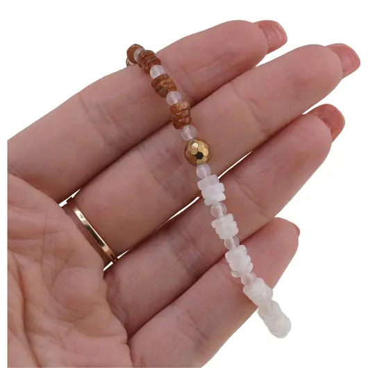 Bratara Piatra Lunii rainbow si Granat Hessonit discuri 4-5mm, Piatra Lunii sfere 4mm si Hematit fatetat 6mm, imagine 3