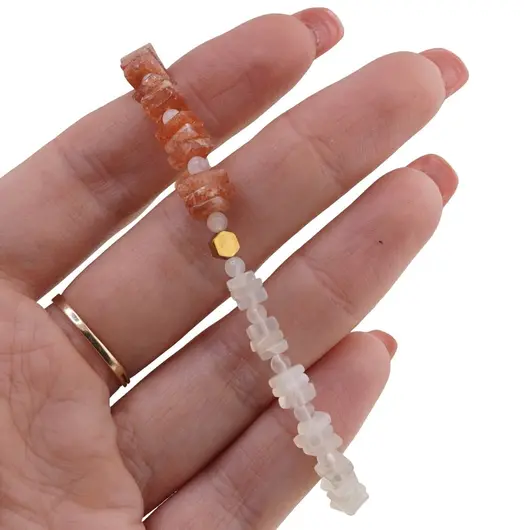 Bratara Piatra Soarelui si Piatra Lunii patratele 5-6mm si sfere 3mm, Hematit auriu 4mm, imagine 3