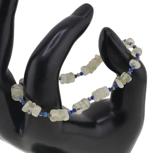 Bratara Prehnit discuri 5-6mm si Lapis Lazuli sfere fatetate 2mm, imagine 2