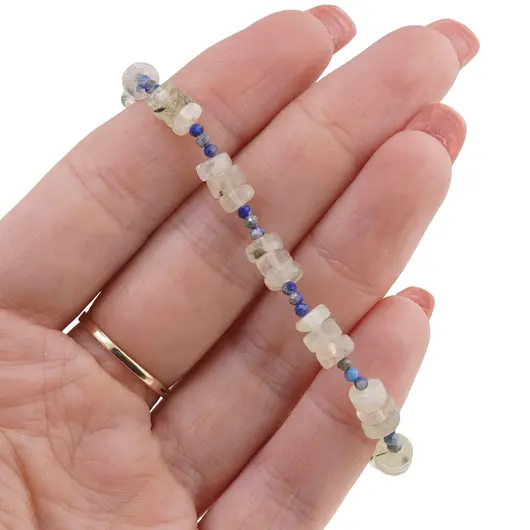 Bratara Prehnit discuri 5-6mm si Lapis Lazuli sfere fatetate 2mm, imagine 3