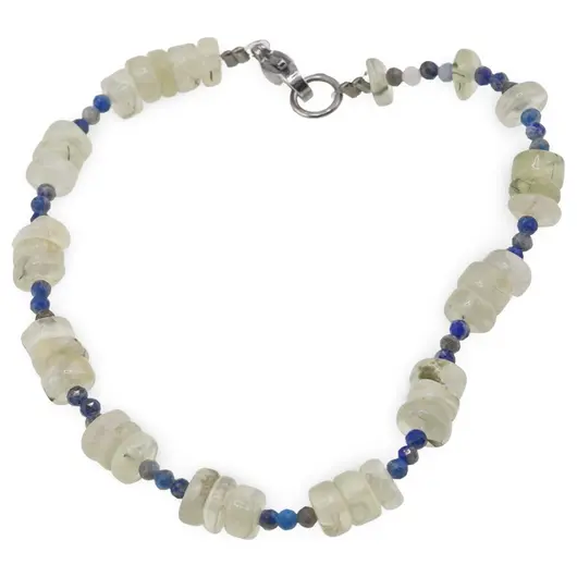 Bratara Prehnit discuri 5-6mm si Lapis Lazuli sfere fatetate 2mm