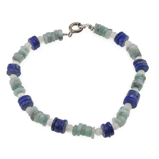 Bratara Smarald si Lapis Lazuli discuri 5-6mm cu Piatra Lunii sfere 3mm