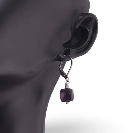 Cercei cu agatatoare Ametist cub fatetat 8mm, imagine 2