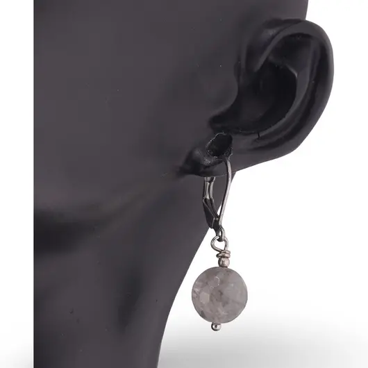 Cercei cu agatatoare Cuart gri sfera fatetata 10mm, imagine 2