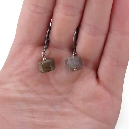 Cercei cu agatatoare Labradorit disc fatetat 9-10mm, imagine 3