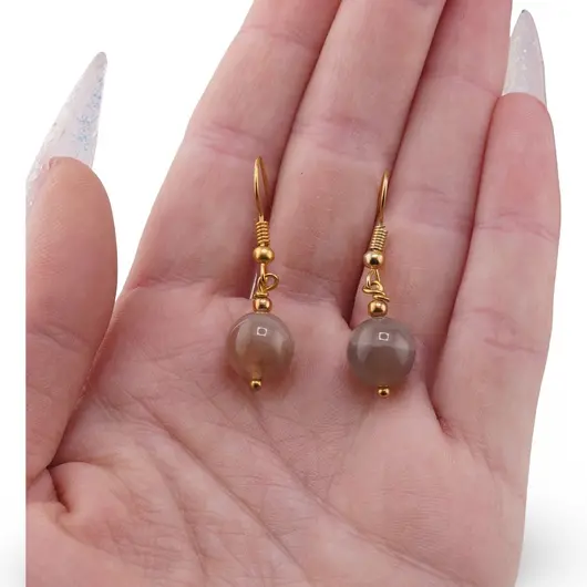 Cercei cu agatatoare Piatra lunii maro sfera 10mm, imagine 3