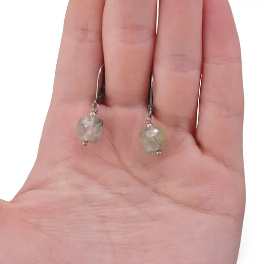 Cercei cu agatatoare Prehnit cub fatetat 8mm, imagine 3