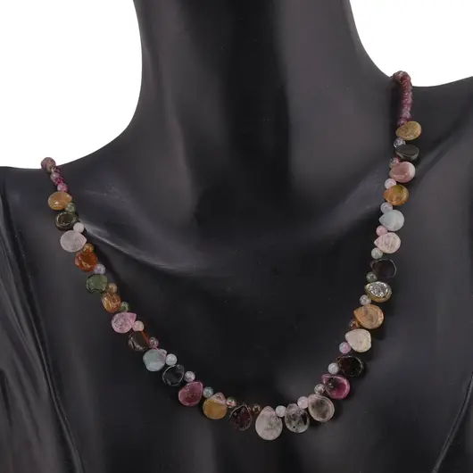 Colier Turmalina multicolora sfere 3mm si briolete 7mm, imagine 2