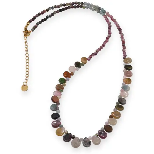 Colier Turmalina multicolora sfere 3mm si briolete 7mm