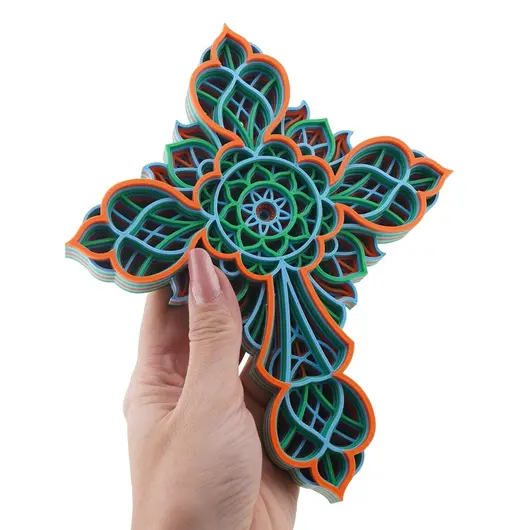 Cruce decorativa layered pentru perete, albastru - verde, 20cm, imagine 3