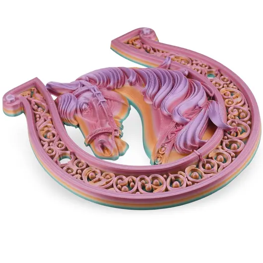 Decoratiune feng shui Potcoava cu Calul de Foc pentru noroc si protectia casei, multicolor - 24cm, imagine 2