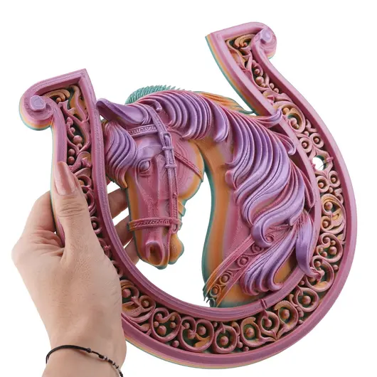 Decoratiune feng shui Potcoava cu Calul de Foc pentru noroc si protectia casei, multicolor - 24cm, imagine 3