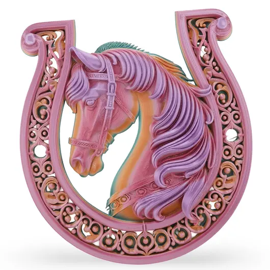 Decoratiune feng shui Potcoava cu Calul de Foc pentru noroc si protectia casei, multicolor - 24cm