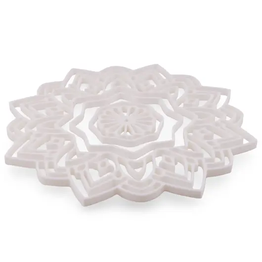Decoratiune / Suport mandala cu decupaje pentru cristale, alb - 18cm, imagine 2