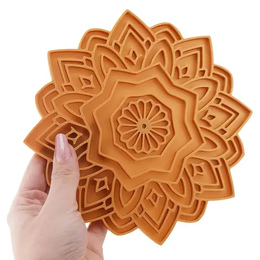 Decoratiune / Suport mandala cu decupaje pentru cristale, galben - 18cm, imagine 3