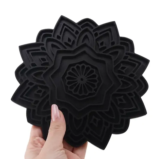 Decoratiune / Suport mandala cu decupaje pentru cristale, negru - 18cm, imagine 3
