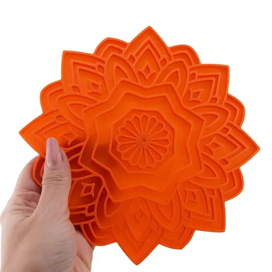 Decoratiune / Suport mandala cu decupaje pentru cristale, portocaliu - 18cm, imagine 3
