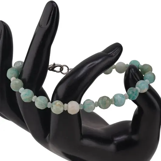 Set bratara si colier Amazonit sfere fatetate 6-7mm si discuri fatetate 3mm, imagine 2