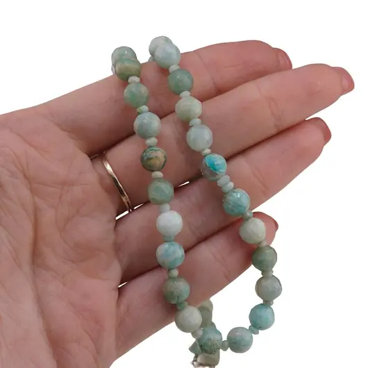 Set bratara si colier Amazonit sfere fatetate 6-7mm si discuri fatetate 3mm, imagine 5