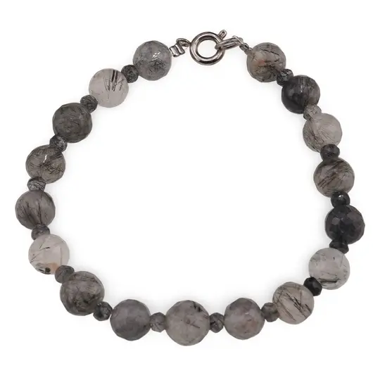 Set bratara si colier Cuart turmalinat sfere fatetate 8mm si discuri fatetate 4mm, imagine 2