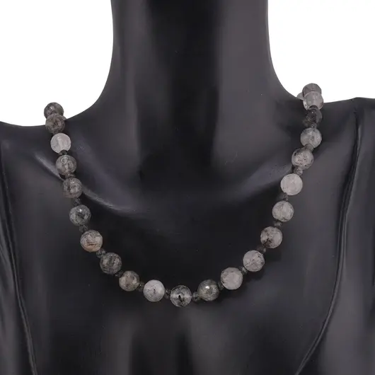 Set bratara si colier Cuart turmalinat sfere fatetate 8mm si discuri fatetate 4mm, imagine 3