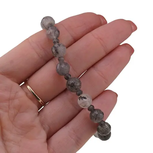 Set bratara si colier Cuart turmalinat sfere fatetate 8mm si discuri fatetate 4mm, imagine 4