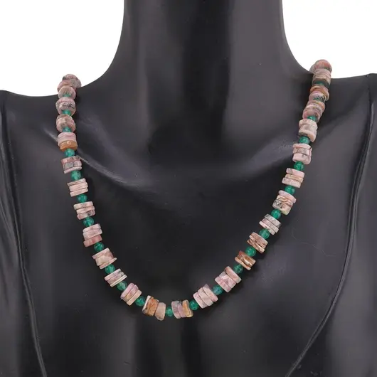 Set colier si bratara Rodocrozit discuri 6-7mm si Onix verde sfere 3-4mm, imagine 3