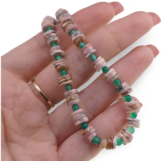 Set colier si bratara Rodocrozit discuri 6-7mm si Onix verde sfere 3-4mm, imagine 5
