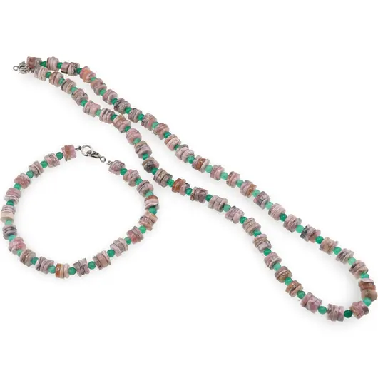 Set colier si bratara Rodocrozit discuri 6-7mm si Onix verde sfere 3-4mm