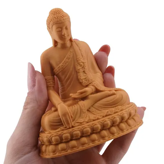 Statueta feng shui Buddha in meditatie cu mudra Atingerii Pamantului, galbena - 10cm, imagine 3