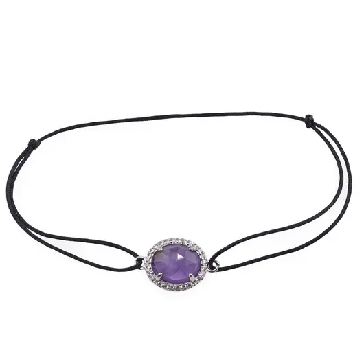 Bratara Ametist cu montura argintie si zirconii pe snur reglabil