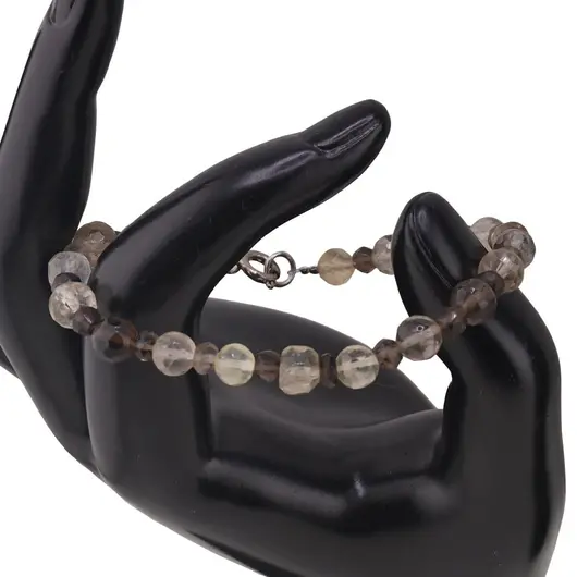 Bratara Cuart fumuriu sfere fatetate 6mm si discuri fatetate 4mm, imagine 2