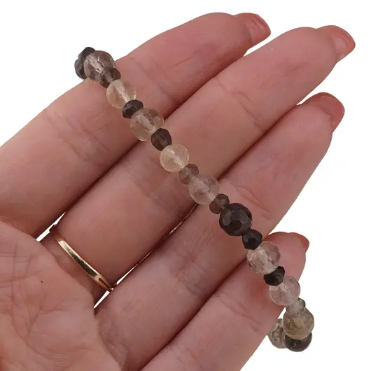 Bratara Cuart fumuriu sfere fatetate 6mm si discuri fatetate 4mm, imagine 3