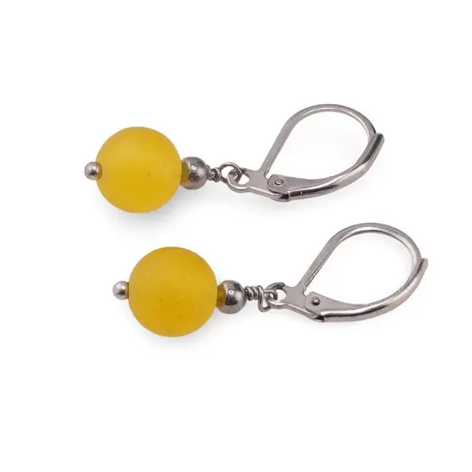 Cercei cu agatatoare Agat galben mat sfera 8mm