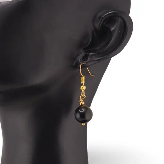 Cercei cu agatatoare Obsidian auriu sfera 10mm, imagine 2