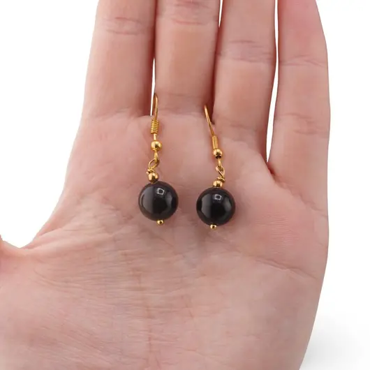 Cercei cu agatatoare Obsidian auriu sfera 10mm, imagine 3
