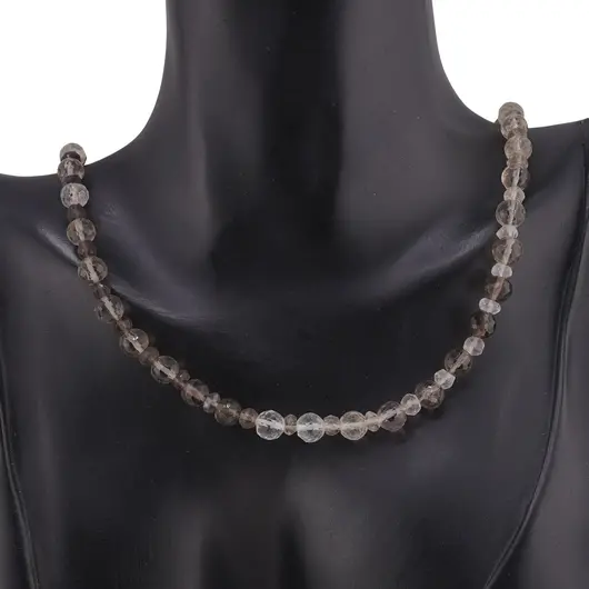 Colier Cuart fumuriu sfere fatetate 6mm si discuri fatetate 4mm, imagine 2