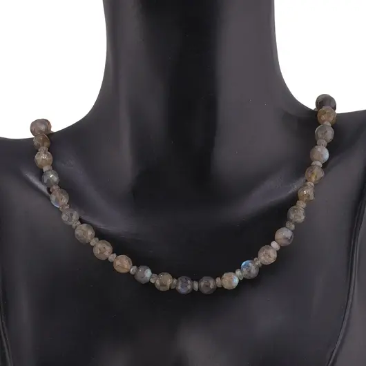 Colier Labradorit sfere fatetate 6mm si discuri fatetate 3mm, imagine 2