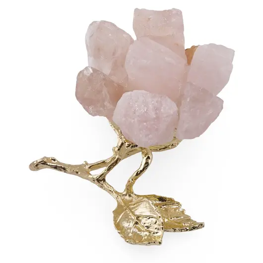 Decoratiune floare aurie cu petale Cuart roz - 8cm, imagine 2