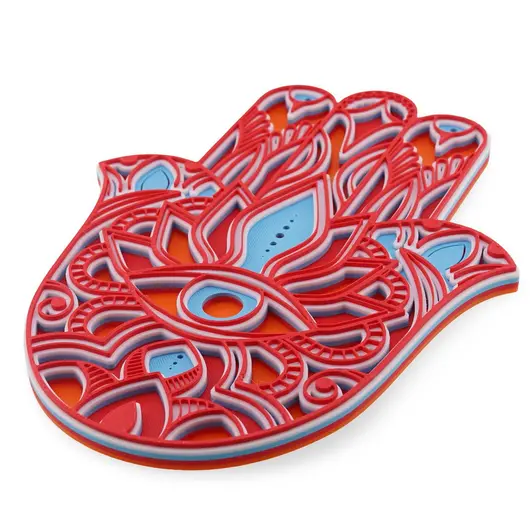 Decoratiune layered palma Hamsa, rosu cu albastru - 22cm, imagine 2